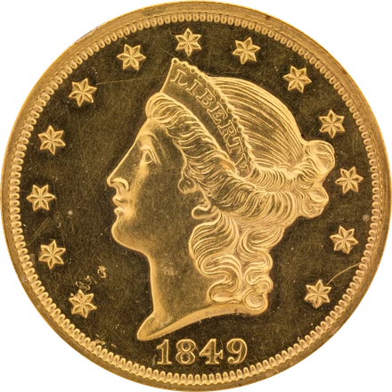 1849 Liberty Head double eagle in gold — the unique specimen held by the Smithsonian