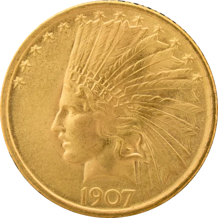 1907 Indian Head gold eagle, Saint-Gaudens' design, no motto