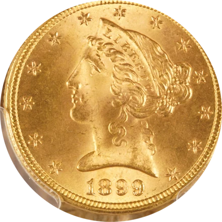 1899 Liberty Head half eagle in gold, PCGS MS65+, CAC approved