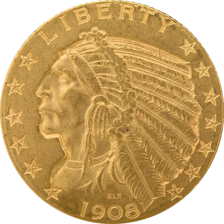 1908 Indian Head half eagle in gold, incuse design