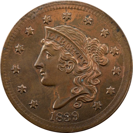 1839 Matron Head large cent in copper