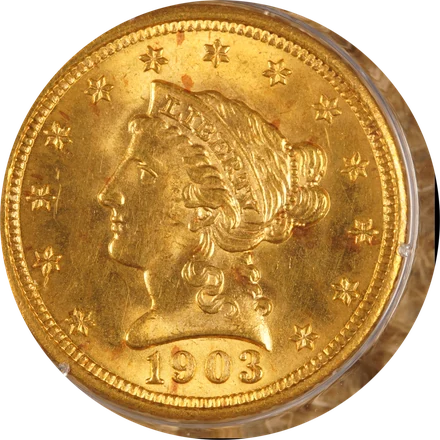 1903 Liberty Head quarter eagle in gold, PCGS MS64, CAC approved