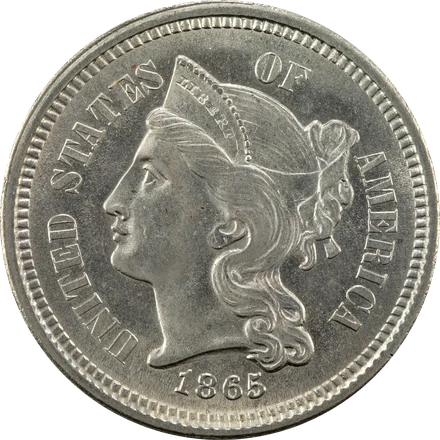 1865 three-cent piece in nickel